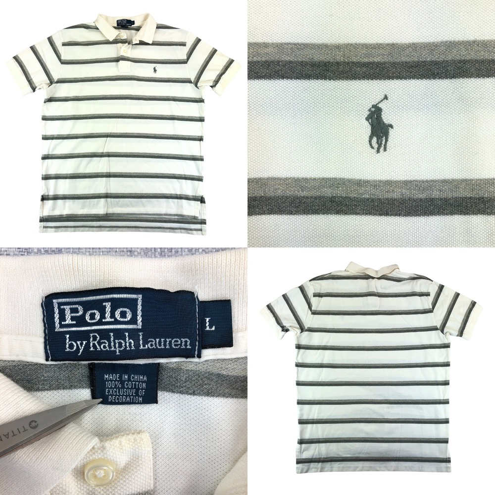 Polo Ralph‎ Lauren Striped Shirt Cotton Short Sleeve Men Large Preppy Pony Gray